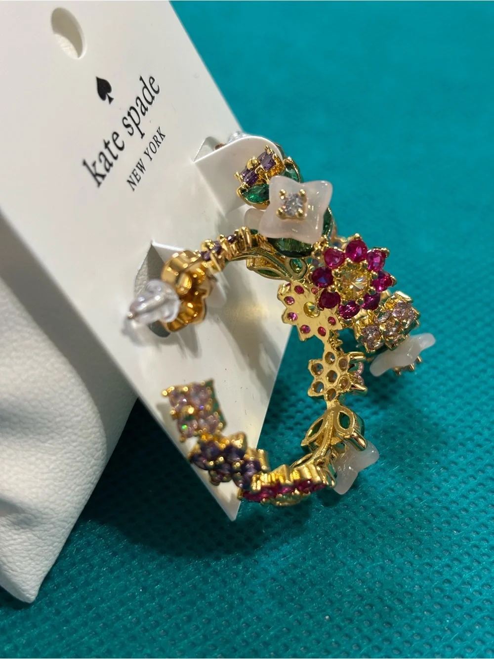 kate spade Gold Hoop Earrings with Pink, Purple, Green and Clear Stones